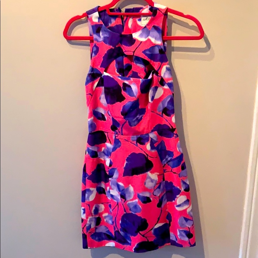 Milly Size 0 hot pink & purple dress with cut out
